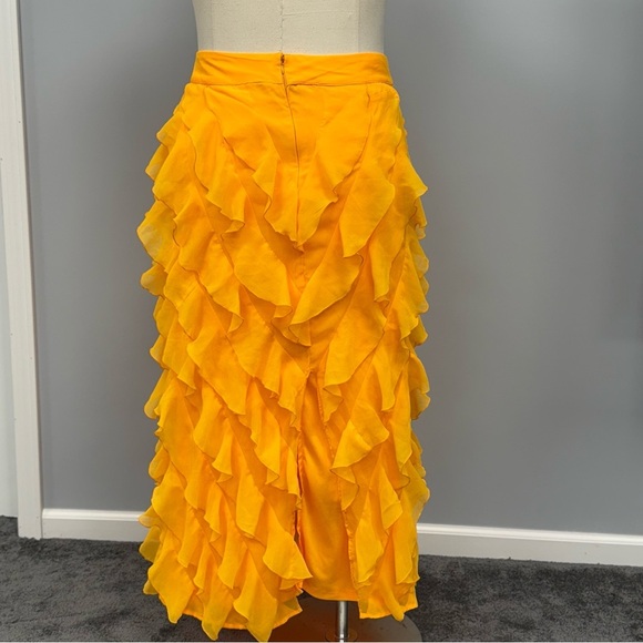 Anthropologie Let Me Be Sasha Ruffled Maxi Skirt Plus 2X Orange Chiffon Angel - Picture 3 of 11